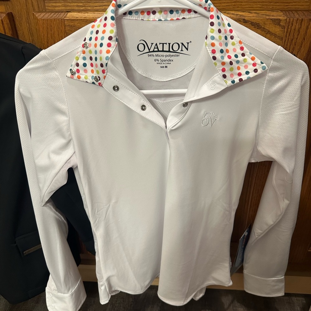 Ovation Kids' White Riding Shirt with Polka Dot Collar